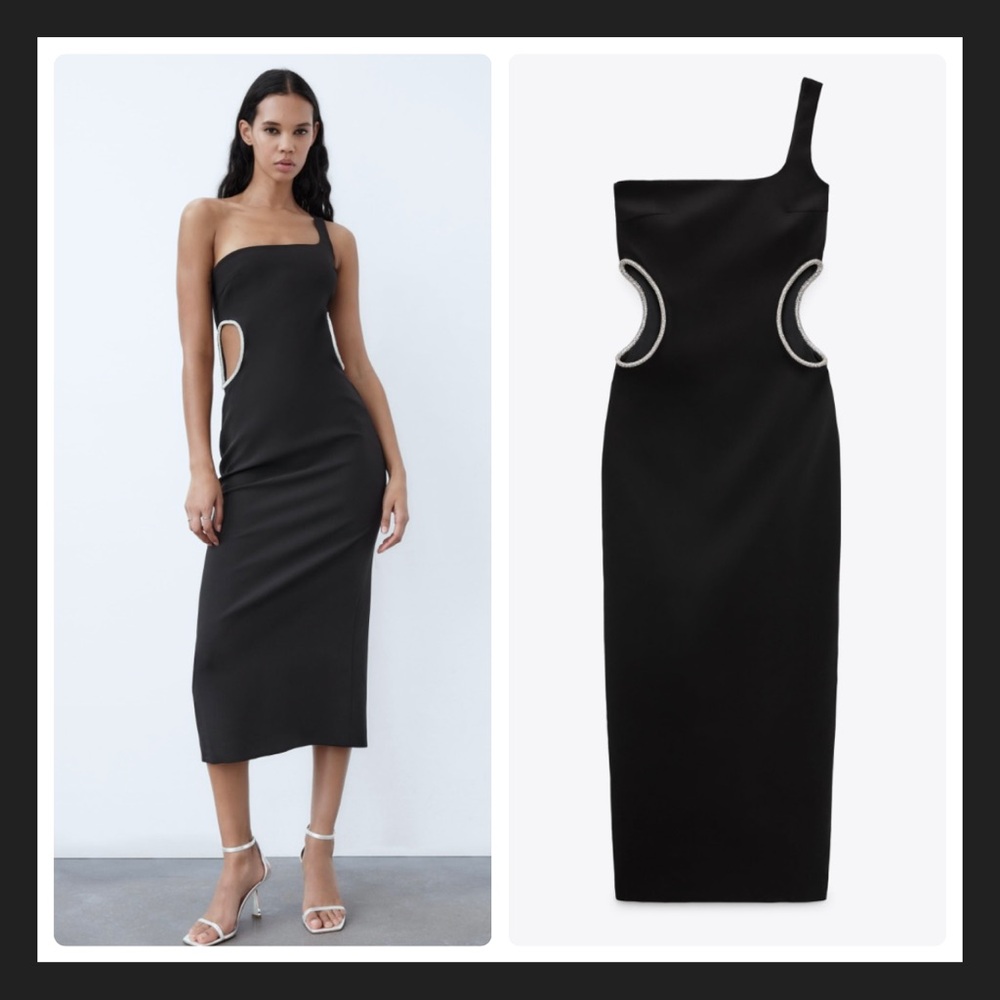 Zara CUT OUT RHINESTONE ASYMMETRICAL DRESS